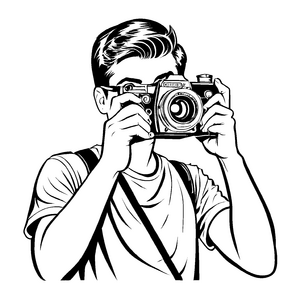Abenteuerlicher Fotograf mit Kamera im Freien Malvorlage für junge Entdecker mit großen Träumen