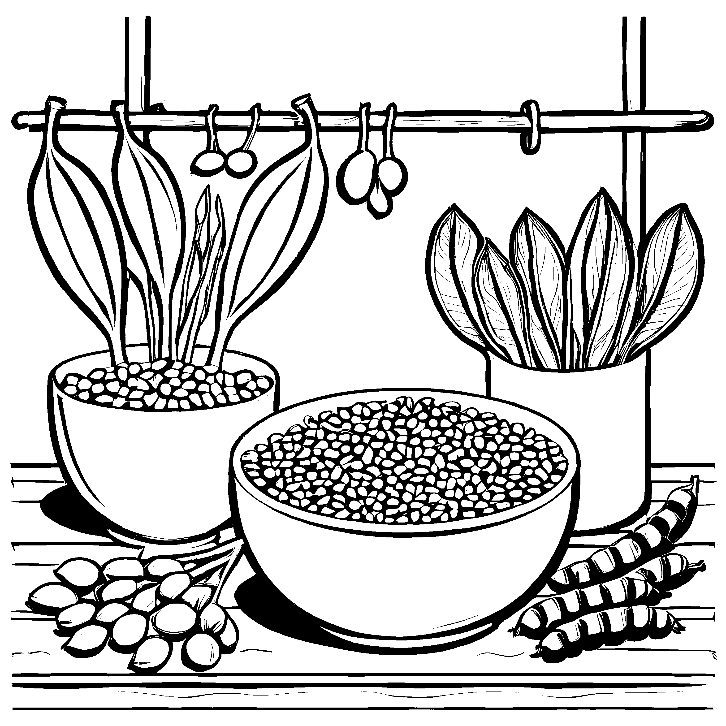 Schmackhafte Moringa-Schoten mit bunten Bohnen-Malvorlage für neugierige Entdeckerinnen