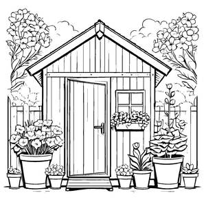 Fröhliches Gartenhäuser-Bastelmotiv für kreative Malstunden