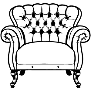 Bezaubernder Sessel mit funkelnden Knopfdetails Ausmalbild für kleine Möbelzauberer