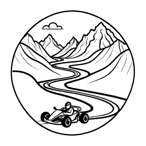 Rasantes Go-Kart auf herausfordernder Bergstrecke Malbild für mutige Rennautoschöpfer