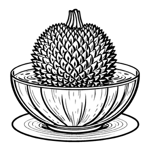 Köstliche Durian in dekorativer Schüssel Ausmalmotiv für fantasievolle Fruchtliebhaber
