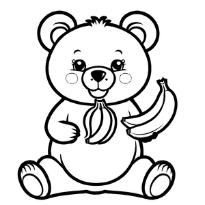 Kuscheliger Teddybär mit lustiger Banane Ausmalvorlage für kleine Tierfreunde