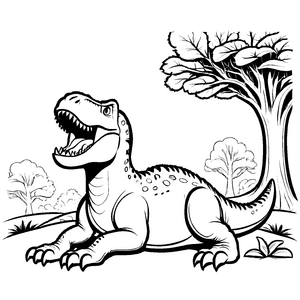 Freundlicher Tyrannosaurus Rex auf grünem Gras Malvorlage für fantasievolle Dino-Künstler