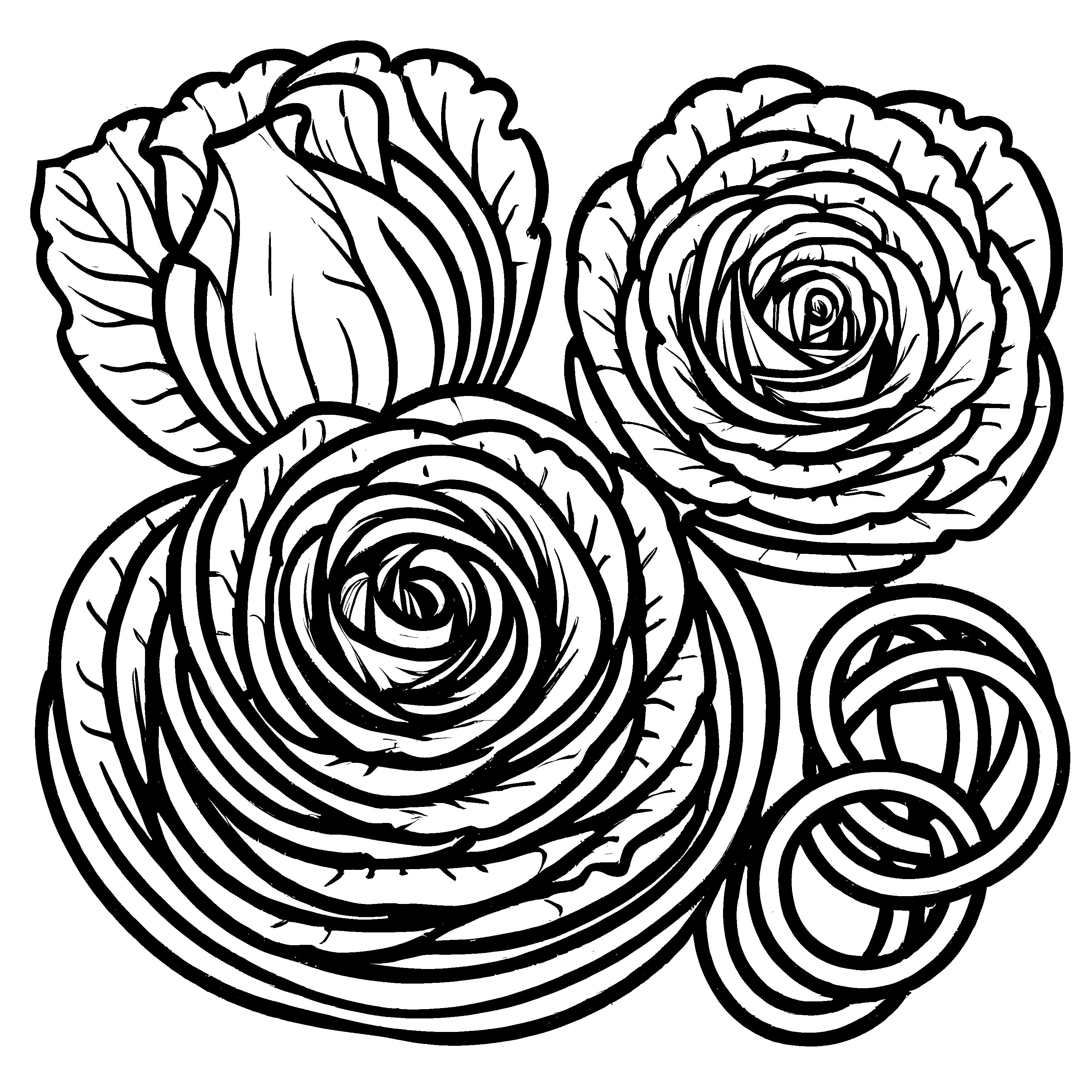 Wunderschöner Rotkohl mit kunstvollen Blumen Malvorlage für fantasievolle Gemüsefreunde