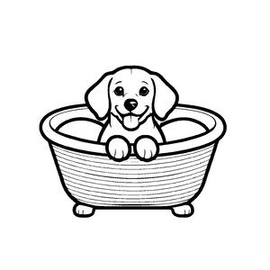Verspielte Hundekörbchen-Ausmalvorlage für kleine Künstler