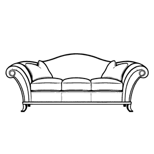 Kreatives Designer-Sofa mit komfortablen Kissen Ausmalvorlage für fantasievolle Einrichtungszauberer und kleine Stil-Entdecker