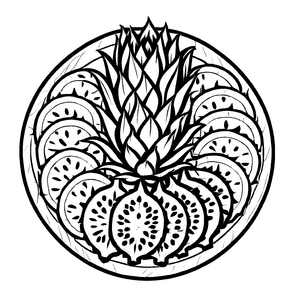 Fantasievolle Drachenfrucht in einem bunten Fruchtkreis Ausmalbild für kleine Farbenkünstler