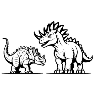Zwei fauchende Styracosaurus in spannender Pose Ausmalbild für kleine Dino-Abenteurer