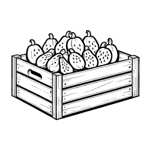Saftige Papayas in einer bunten Obstkiste Ausmalbild für kleine Genussfreunde