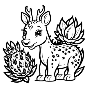 Faszinierende Drachenfrucht neben einem knuffigen Ananas Ausmalvorlage für fantasievolle Entdecker