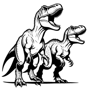 Zwei beeindruckende Tyrannosaurus Rex Seite an Seite Ausmalvorlage für abenteuerlustige Dino-Fans