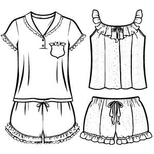 Wunderschönes Damen-Pyjama mit zauberhaften Blumenmotiven Bastelvorlage für träumerische Modekünstler