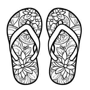 Zwei blühende Flip-Flops mit fröhlichem Design Ausmalbild für trendige Farbträumer