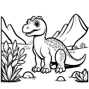 Abenteuerlicher Pachycephalosaurus am steinigen Ufer Ausmalbild für spannende Dino-Entdecker