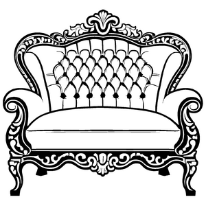 Elegante Couch mit verspielten Verzierungen Ausmalvorlage für innovative Wohnraumentdecker