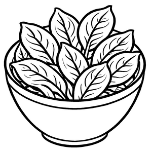 Fröhliche Schüssel mit frischem Spinat-Ausmalbild für kleine Gourmet-Künstler