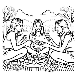 Dreifaches Picknick mit frischen Äpfeln und Physalis Ausmalbild für abenteuerliche Entdecker