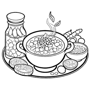 Bezaubernde Moringa-Schoten in spritziger Suppe Ausmalvorlage für kleine Küchenkünstler auf Geschmacksreise