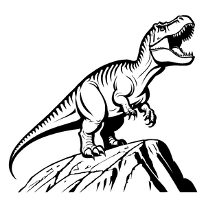 Majestätischer Tyrannosaurus Rex auf steiler Felswand Ausmalbild für junge Dino-Entdecker