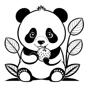Panda-Bär mit knackigem Apfel auf Baumast Ausmalbild für neugierige Naturforscher
