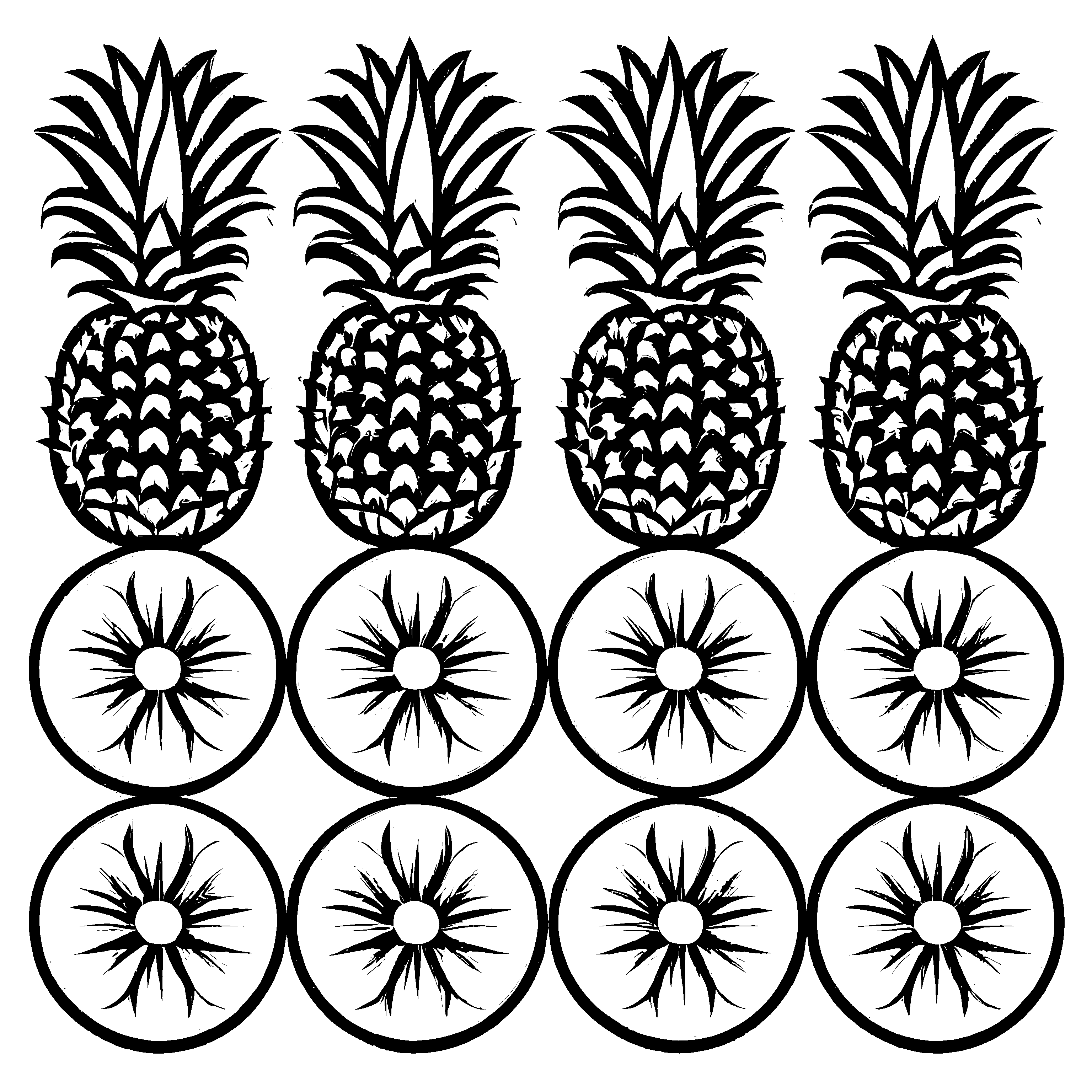 Auffällige Ananas in fröhlichen Mustern Ausmalbild für kleine Kunstzauberer