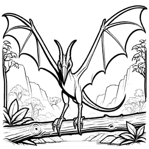 Majestätischer Pteranodon auf verwunschener Baumwurzel Ausmalmotiv für kleine Entdecker voller Fantasie