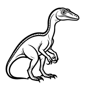 Furchtloser Compsognathus auf spannender Erkundungstour Ausmalmotiv für kleine Dino-Pioniere