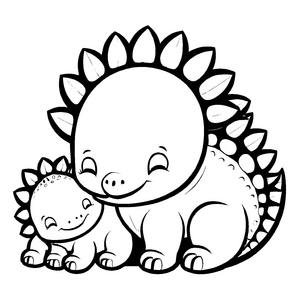 Großer Stegosaurus mit freudigem Baby-Ausmalbild für kleine Dino-Fans