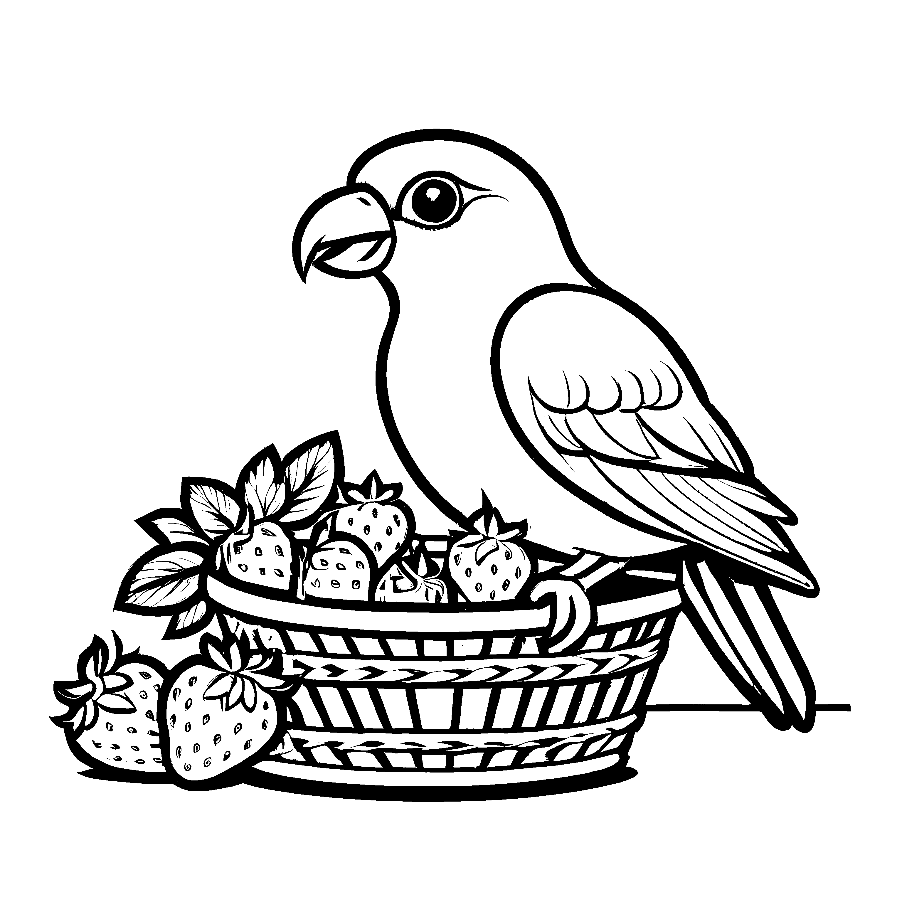 Weißer Vogel auf korbvollem Erdbeeren Malvorlage für kleine Naturforscher