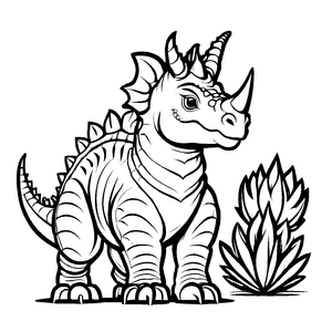Majestätischer Styracosaurus neben schattigen Pflanzen Ausmalvorlage für kleine Naturforscher
