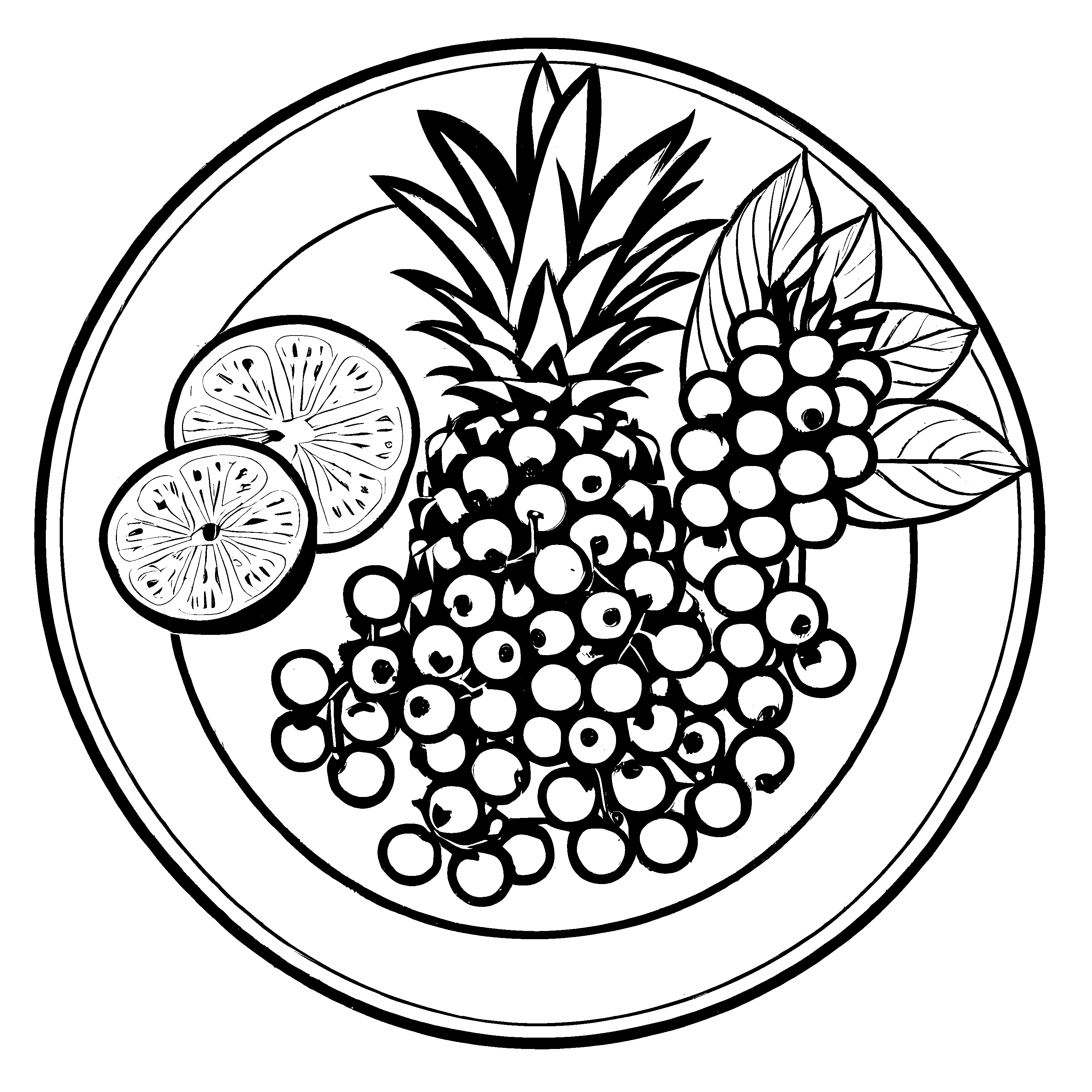 Fröhlicher Obstteller mit saftigen Johannisbeeren Malvorlage für kleine Naschkatzen