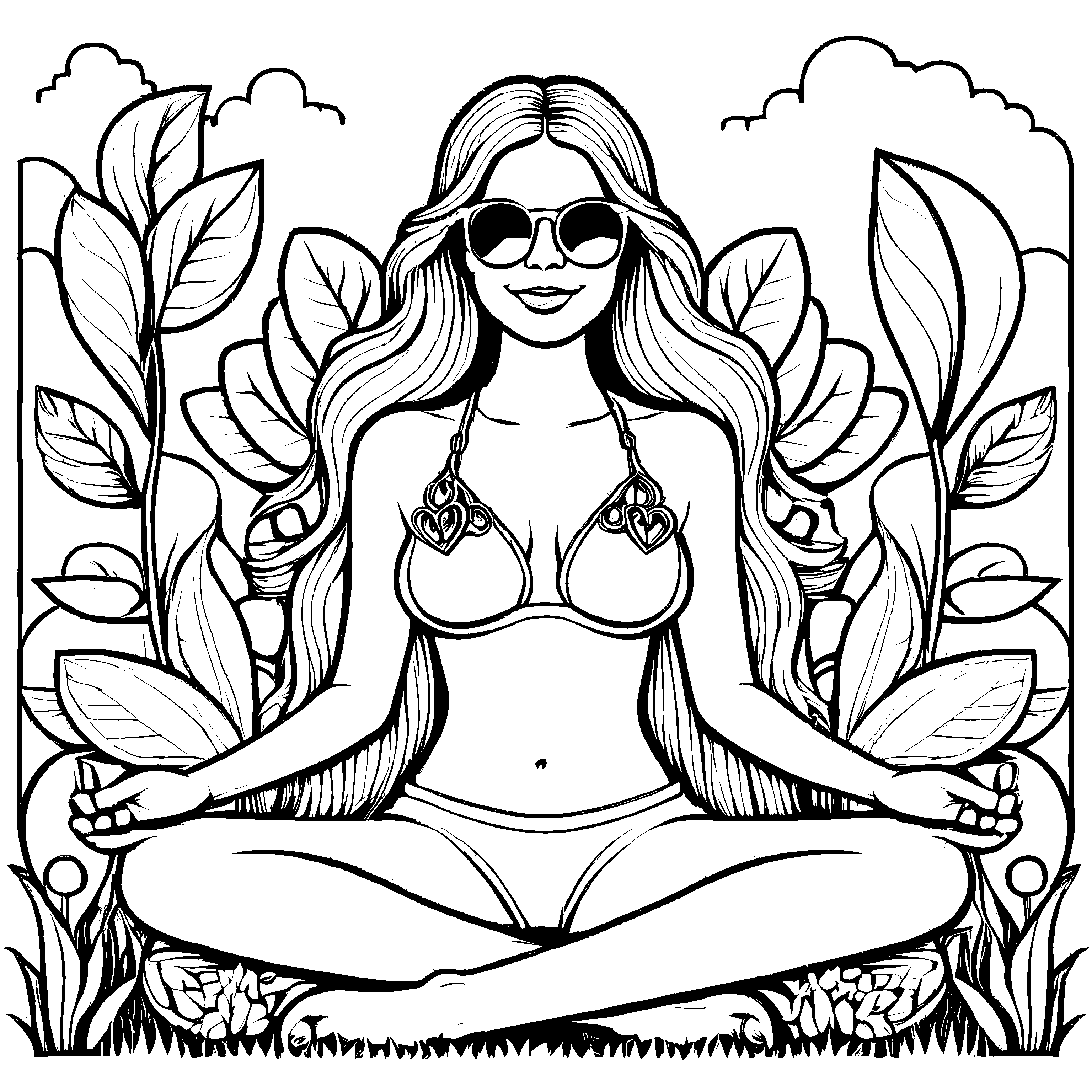 Einfache Hippies-Ausmalvorlage für Groß und Klein
