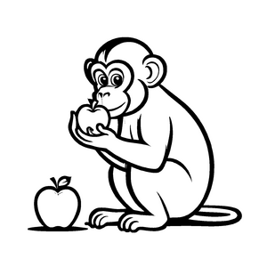 Eingeklemmter Affe mit saftigem Apfel Ausmalbild für fantasievolle Tierfreunde