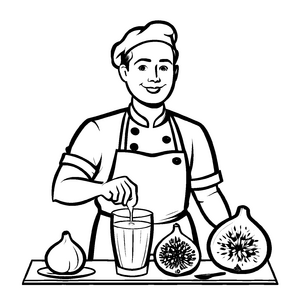Feigenwesen mit Zauberflügel und Mixer Ausmalvorlage für fantasievolle Küchenzauberer