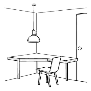 Minimalistischer Ecktisch mit schickem Stuhl Malvorlage für kleine Designer-Helfer