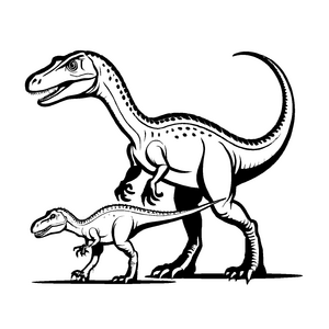 Zwei bezaubernde Compsognathus auf großer Entdeckungstour Malvorlage für kleine Naturerkunder