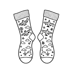 Zwei aufregende Damen-Socken mit Flugzeug-Motiv Ausmalvorlage für junge Abenteurerinnen