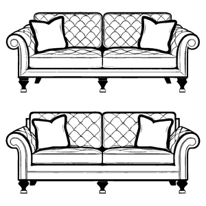 Stylishes Designer-Sofa mit gemütlichen Kissen Malvorlage für innovative Innenarchitekten und kleine Stil-Rebellen