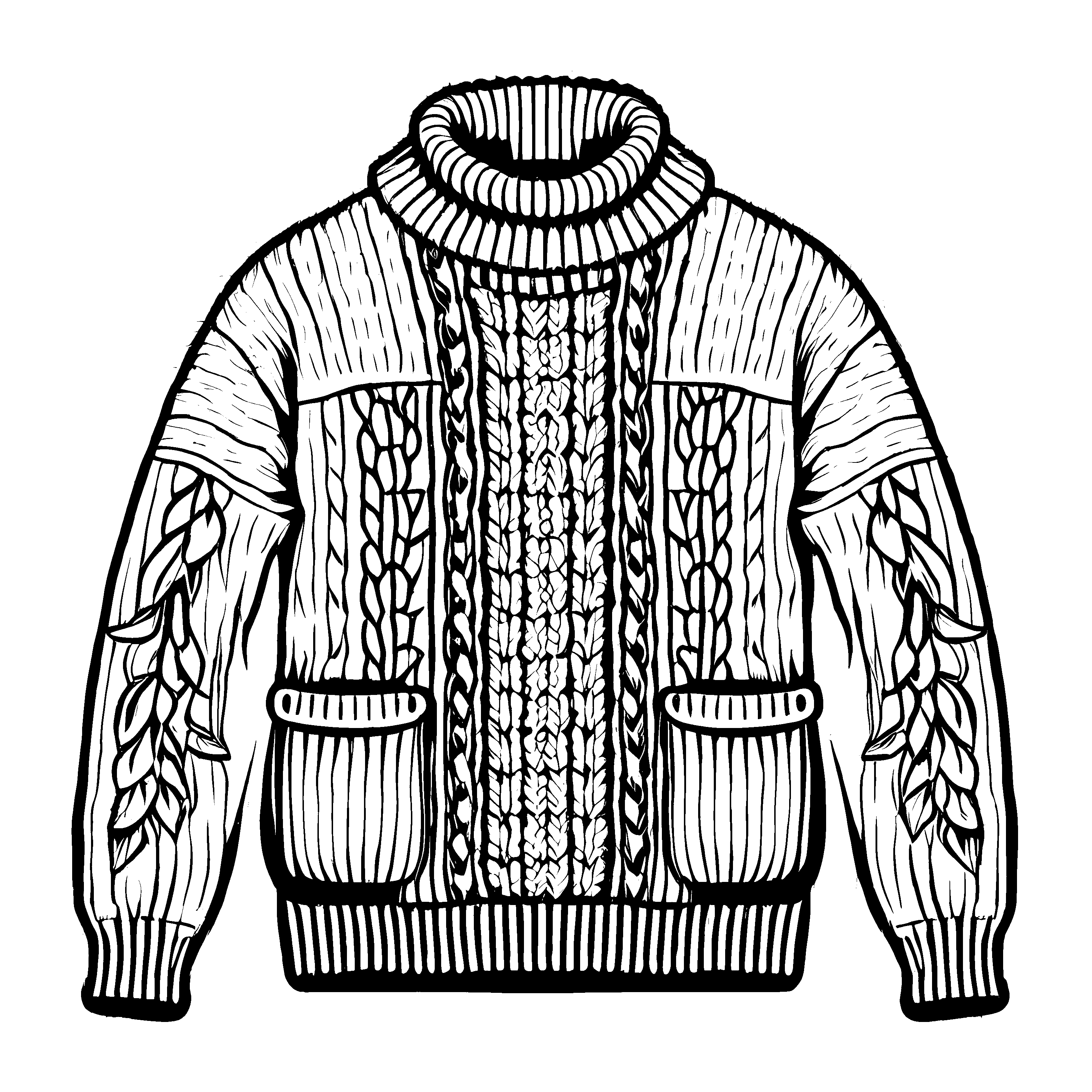 Bezaubernder Herrenpullover mit feinem Blattmuster Malvorlage für fantasievolle Modekünstler