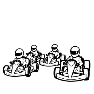Dynamische Go-Karts im spannenden Wettkampf Ausmalvorlage für kleine Geschwindigkeitsfreaks