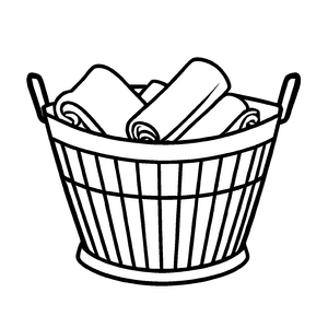Vollgepackter Wäschekorb mit weißen Toilettenpapierrollen Malvorlage für fantasievolle Bastelstrategen