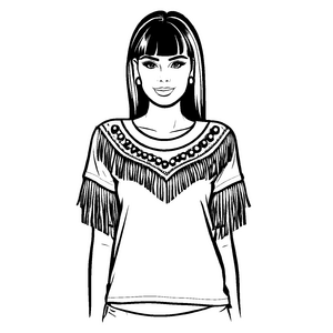 Bezauberndes Damen-T-Shirt mit fringierten Details Malvorlage für kreative Modezauberer