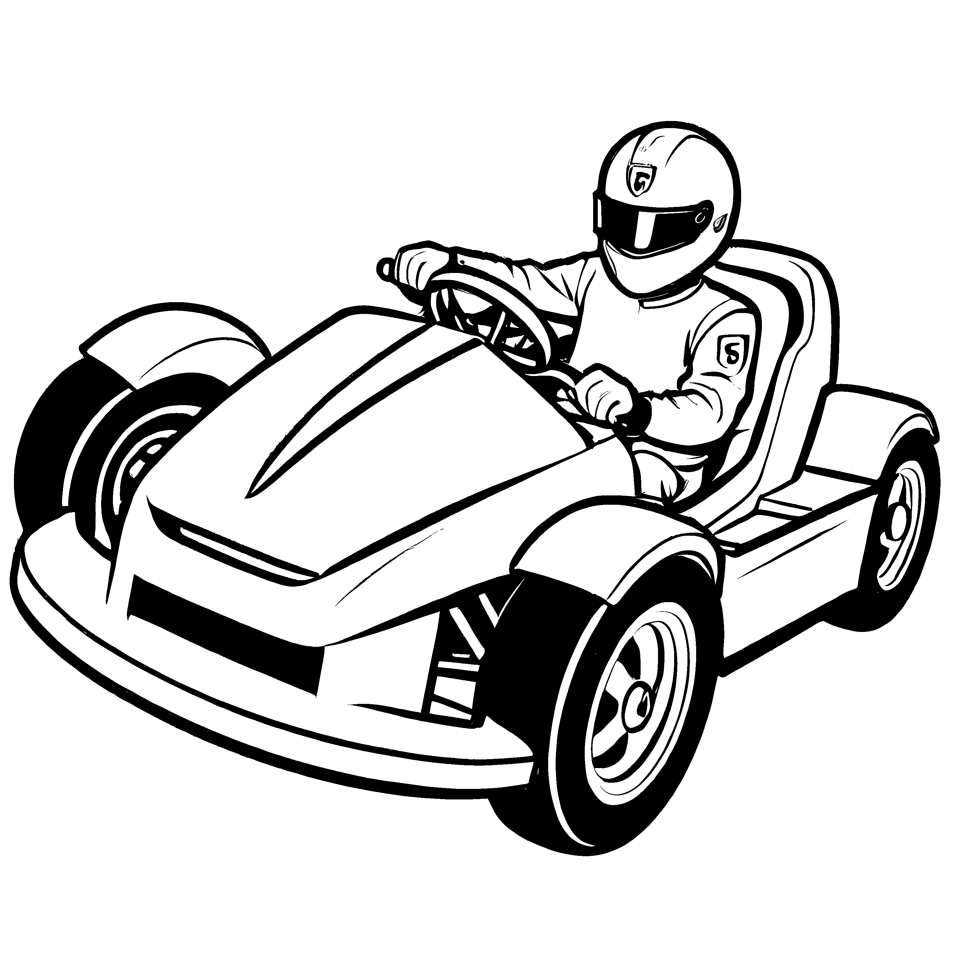 Spaßiges Go-Kart mit lenkenden Fahrer im aufregenden Rennen Ausmalbild für abenteuerlustige Geschwindigkeitsentdecker