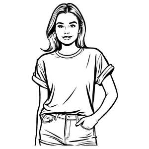 Trendiges Damen-T-Shirt mit lässigem Jeanslook Ausmalbild für mutige Modekünstler