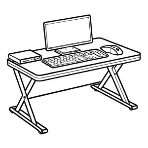 Beeindruckender Computertisch mit Monitor und Laptop Ausmalbild für neugierige Technik-Fans voller Ideen