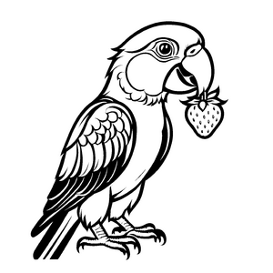 Vogel mit frischer Erdbeere im Schnabel Malvorlage für fantasievolle Obstentdecker