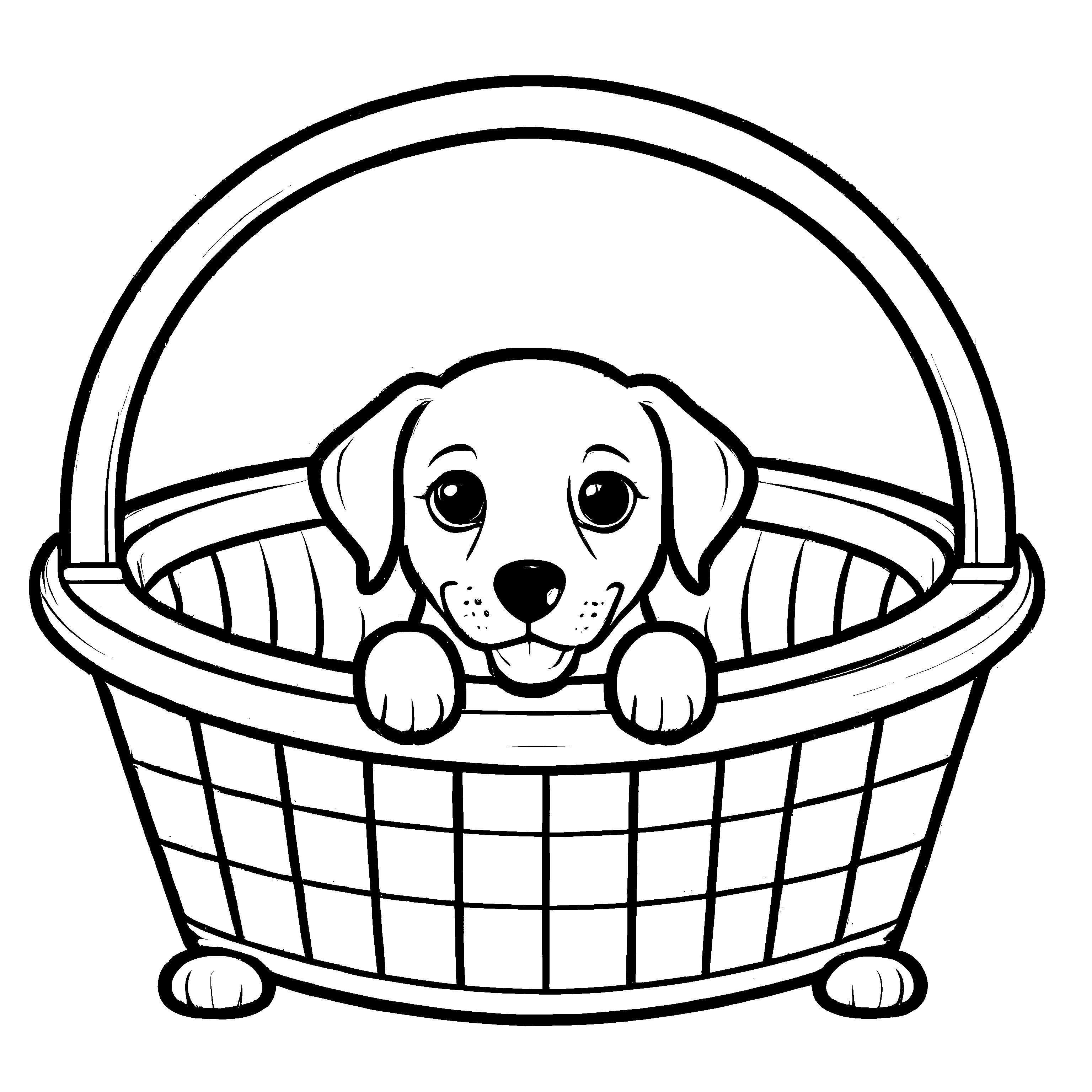 Buntes Hundekörbchen-Malbild zum Entdecken und Gestalten