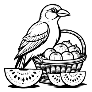Lebendige Honigmelonen in einem Obstkorb Malvorlage für kleine Fruchtliebhaber