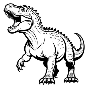 Imposanter Carnotaurus mit weit aufgerissenem Maul Ausmalmotiv für mutige Farbenzauberer